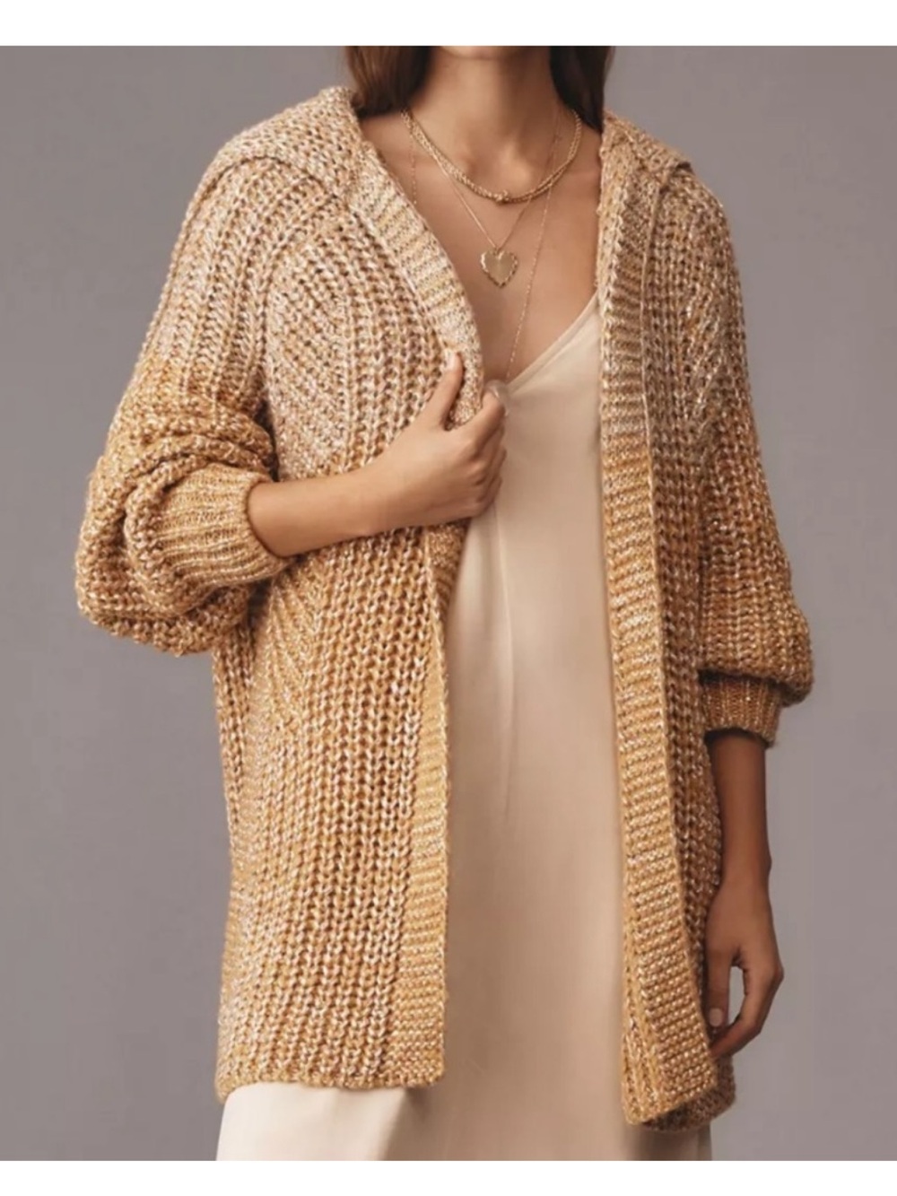 NWT MAEVE SIZE S Anthropologie oversized collared cardigan metallic gold tan